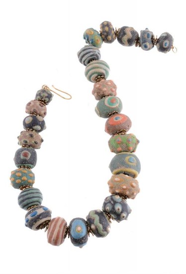 A Chinese style composite glazed bead necklace