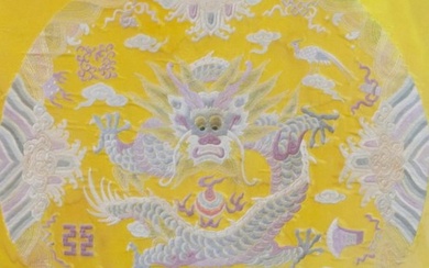 A Chinese yellow ground textile panel, late Qing dynasty, de...