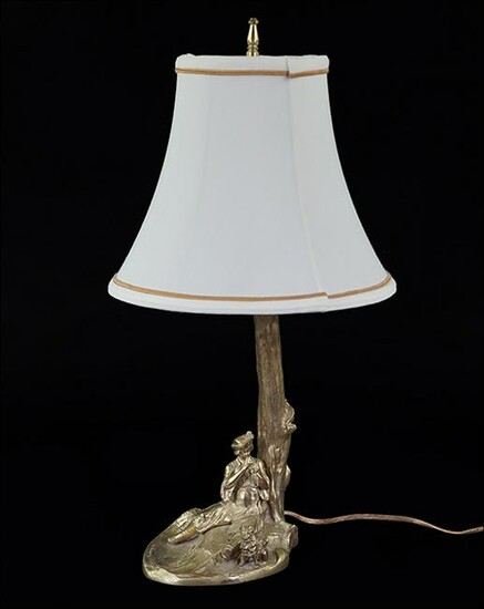 A Continental Gilt Bronze Figural Lamp.