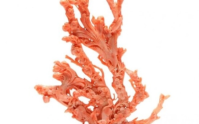 A Coral Carving of Birds, Flowers, and Squirrels with