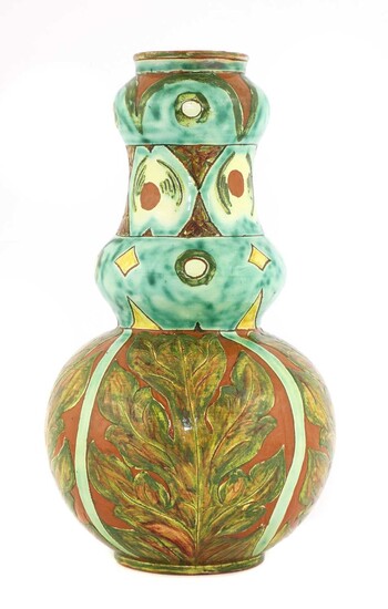 A Della Robbia pottery double gourd vase