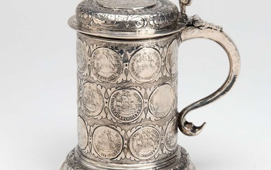 A Dutch silver tankard with coins, Groningen