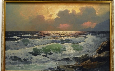 A. Dzigurski Illuminated Sunset Seascape Painting