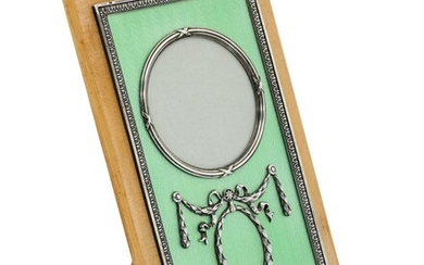 A FABERGÉ SILVER AND GUILLOCHÉ ENAMEL MOUNTED WOODEN FRAME, WORKMASTER ANDERS (ANTTI) NEVALAINEN, ST PETERSBURG, 1908-1917