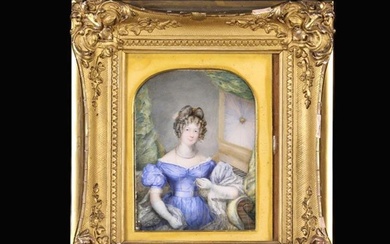 A Fine 19th Century Miniature Half Length Portrait of a Lady delicately painted on ivory, depicted w