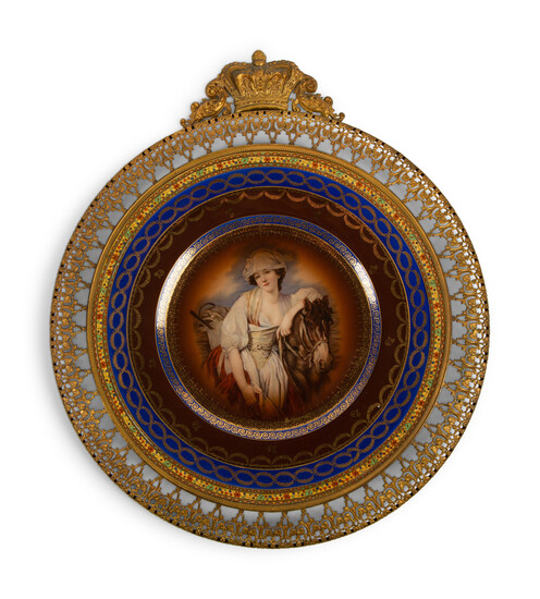 A French Porcelain Portrait Plate Mounted in a Gilt Metal Frame