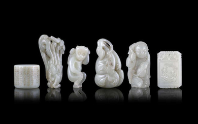 A GROUP OF SIX (6) JADE CARVINGS China,...