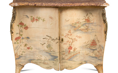 A George III Gilt Bronze Mounted Chinoiserie Painted Marble-Top Commode