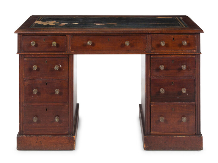 A George III Style Leather Inset Mahogany Pedestal Writing Desk