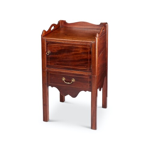 A George III mahogany gentleman's bedside commode Inlaid wit...