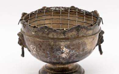 A George V silver small rose bowl with mesh cover,...