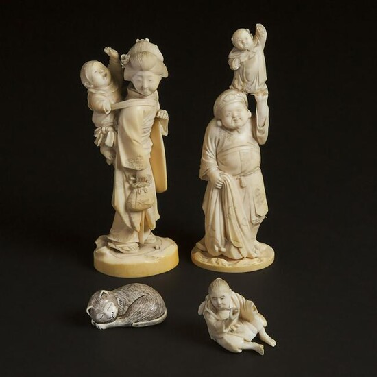 A Group of Four Japanese Ivory Carvings, Meiji Period