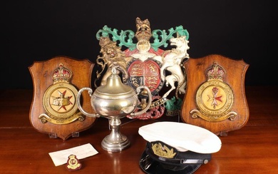 A Group of Miliary & Maritime Items: Two Painted Royal Air Force Plaques 'Luqa' and 'Signal Unit Mal
