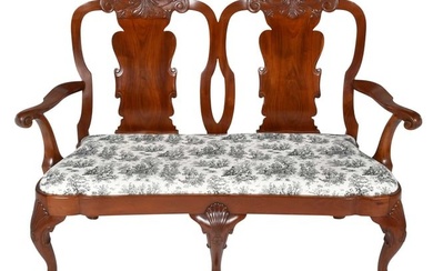 A Irish George II Style Carved Walnut Double Chair Back Settee