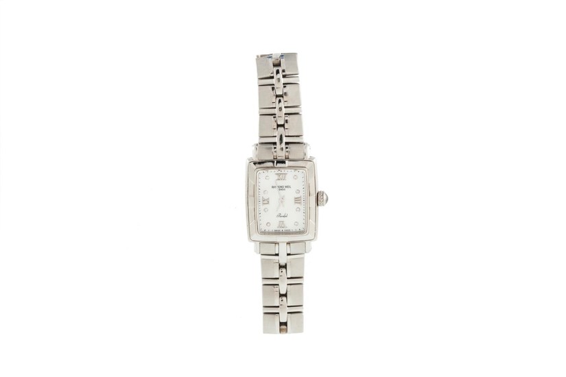A LADY'S RAYMOND WEIL WRIST WATCH, diamond and mother of pea...