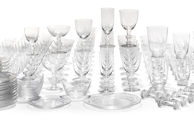A LALIQUE CLEAR AND FROSTED GLASS COMPOSITE 'SAINT-HUBERT' PART TABLE...