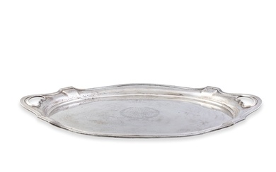 A LARGE AMERICAN SILVER TWO HANDLED SERVING TRAY retailers...