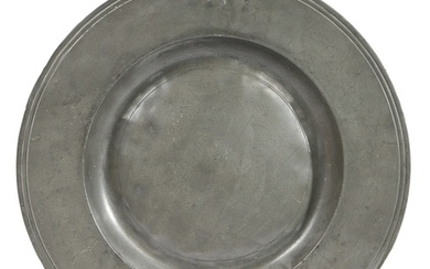 A LATE 17TH CENTURY PEWTER SEMI BROAD RIM PLATE, DUTCH. With...