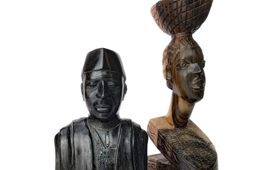 A LOT OF TWO AFRICAN CARVED WOOD BUSTS