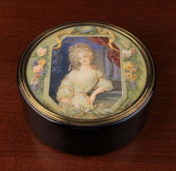 A Late 18th Century French Miniature Portrait on Ivory signed Dubourg Ft. encircled by a gilt-metal