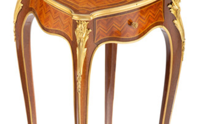 A Louis XV-Style Gilt Bronze and Porcelain Mounted Mahogany and Kingwood Parquetry Side Table (late 19th century)