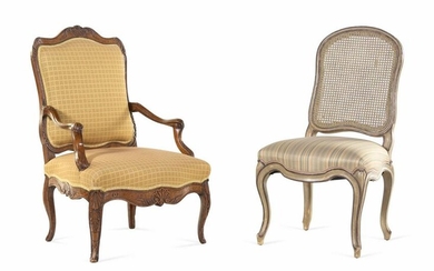 A Louis XV Style Painted Side Chair and a Regence Style