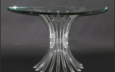 A Lucite and Glass Console Table.