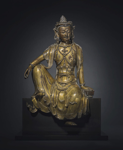 A MAGNIFICENT GILT-BRONZE SEATED FIGURE OF BODHISATTVA, EARLY MING DYNASTY, LATE 14TH-15TH CENTURY