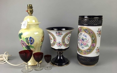A MALING VASE LAMP AND OTHER ITEMS