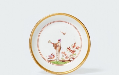A Meissen porcelain saucer with an early Hoeroldt Chinoiserie
