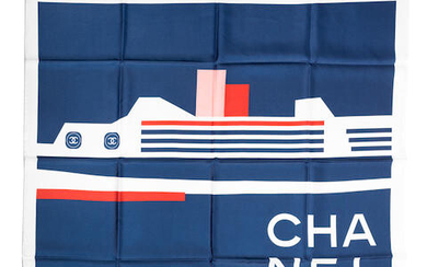 A NAVY, PINK AND RED STRIPE CRUISE LINER SILK SCARF Chanel, Cruise 2019