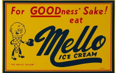 A NICE, BRIGHT MELLO ICE CREAM FLANGE SIGN DATED 1957