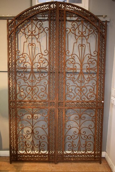 A PAIR OF ANTIQUE WROUGHT IRON FRENCH PROVINCIAL DOORS (260H X 76W CM EACH) (PLEASE NOTE THIS ITEM MUST BE REMOVED BY CLIENTS OR CA...