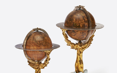A PAIR OF LOUIS XV CELESTIAL AND TERRESTRIAL GLOBES BY JEAN-LOUIS-JACQUES BARADELLE, PARIS, THE CELESTIAL GLOBE DATED 1750, THE TERRESTRIAL GLOBE DATED 1774
