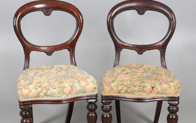 A PAIR OF VICTORIAN MAHOGANY FRAMED CHAIRS.