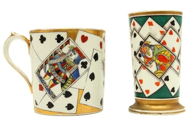 A PORCELAIN CUP AND PENCIL HOLDER WITH CARDS 19 C