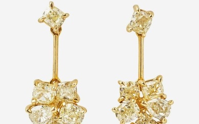 A Pair of 18K Yellow Gold and Diamond Earrings
