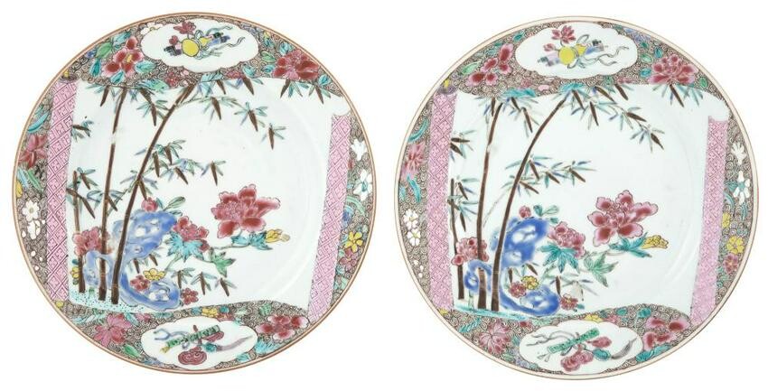 A Pair of Chinese Export Enameled Porcelain Plates Late