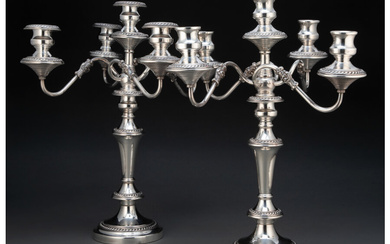 A Pair of Continental Silver-Plated Five-Light Candelabra