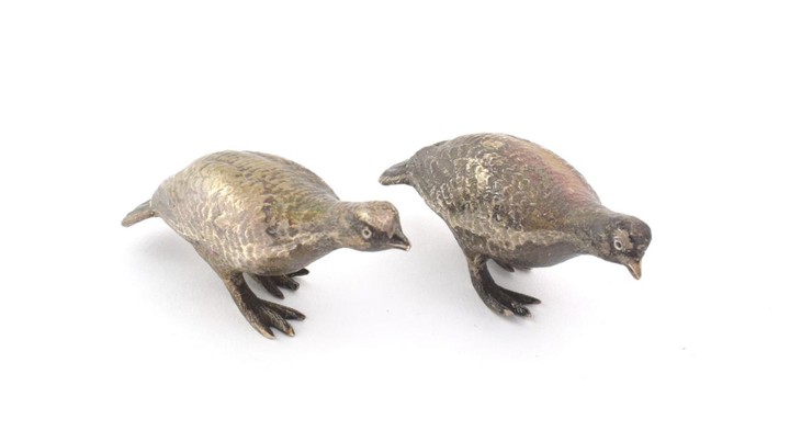 A Pair of Elizabeth II Silver Models of Grouse, by...