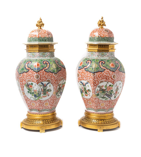 A Pair of French Gilt Bronze Mounted Chinese Porcelain Covered Vases
