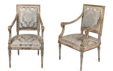 A Pair of Louis XVI Style Carved and Silver Paint