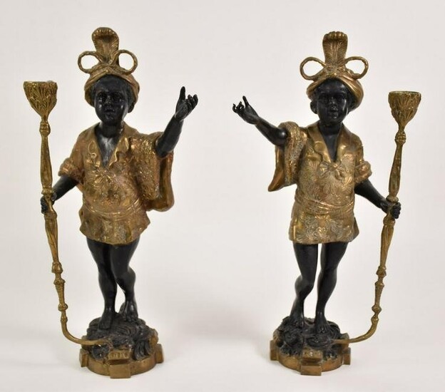A Pair of Patinated Bronze Blackamoor Figures - 15 3/4"