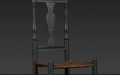 A Queen Anne Black Painted 'Heart and Crown' Splint Seat Side Chair