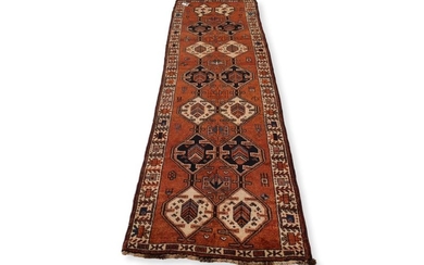 A RARE AND COLLECTIBLE ANTIQUE TRIBAL PERSIAN LURI HALL RUNNER, 100% WOOL AND NATURAL DYES IN EXCELLENT CONDITION, TRIBAL WEAVE AND...