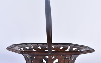 A RARE AND FINE 19TH CENTURY ANGLO INDIAN CARVED WOOD BASKET...