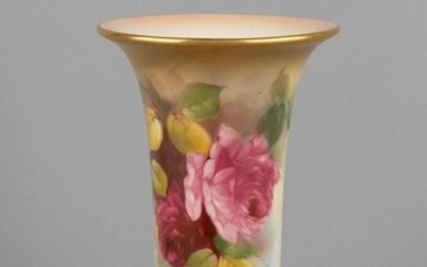 A Royal Worcester vase painted with roses and signed E. Fildes, 9 in. (22.9 cm.) h.