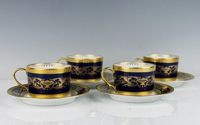 A SET OF 4 IMPERIAL FABERGE PORCELAIN CUP & SAUCERS