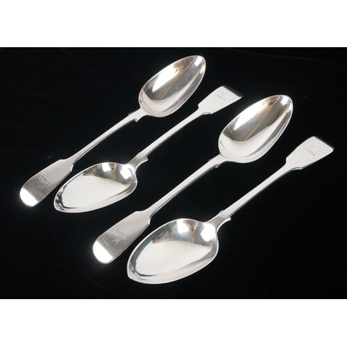 A SET OF FOUR VICTORIAN SILVER TABLE SPOONS Fiddle pattern,...