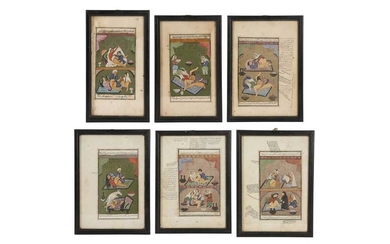 A SET OF SIX INDIAN 19TH / EARLY 20TH CENTURY EROTIC PAINTINGS